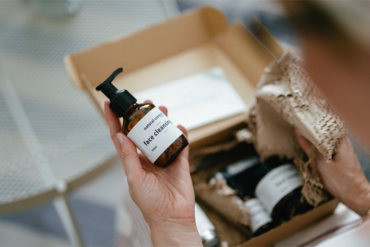 A close-up of a woman holding a scent strip and an elegant perfume bottle, showcasing fragrance testing in a well-lit environment. The setting emphasizes the sensory experience and art of perfumery.